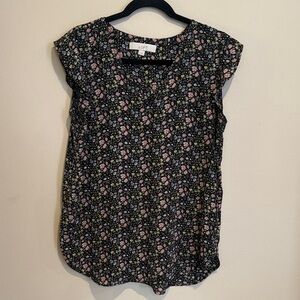 💙LOFT Black and Pink Floral Blouse Chic Flattering Stylish casual professional